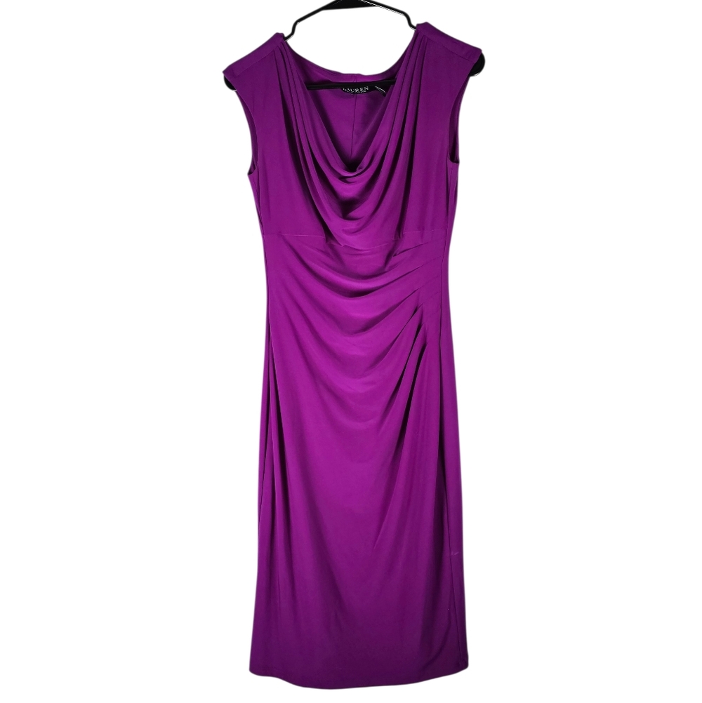 Lauren Ralph Lauren Women's Pink Drape Front Sleeveless Dress Size 2